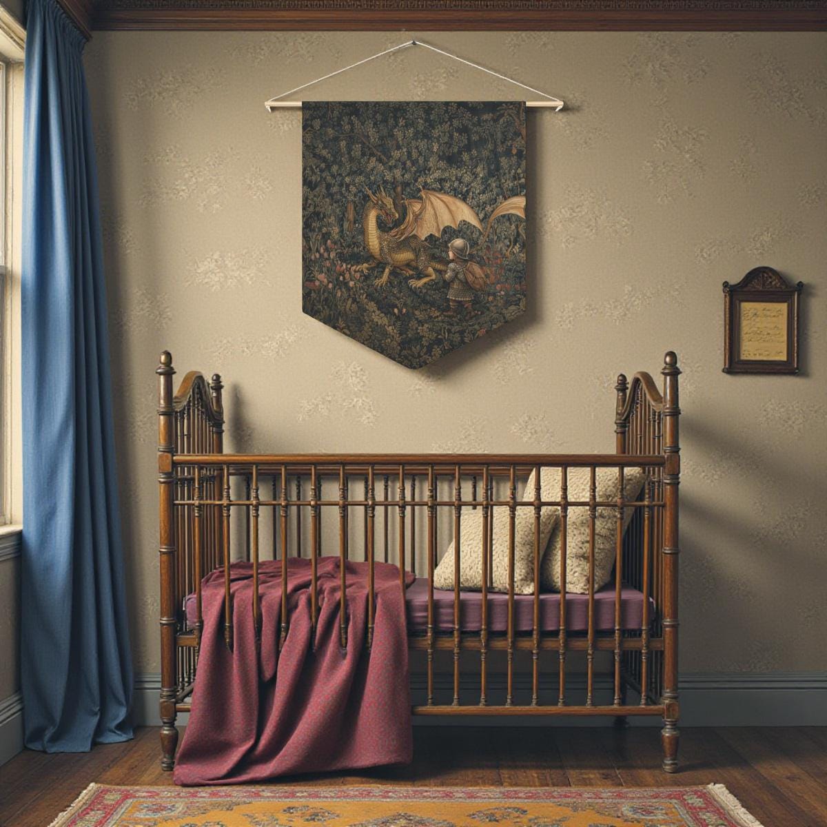 Dragon and Boy Knight Wall Hanging, Fantasy Kids Room Decor, Storybook ...
