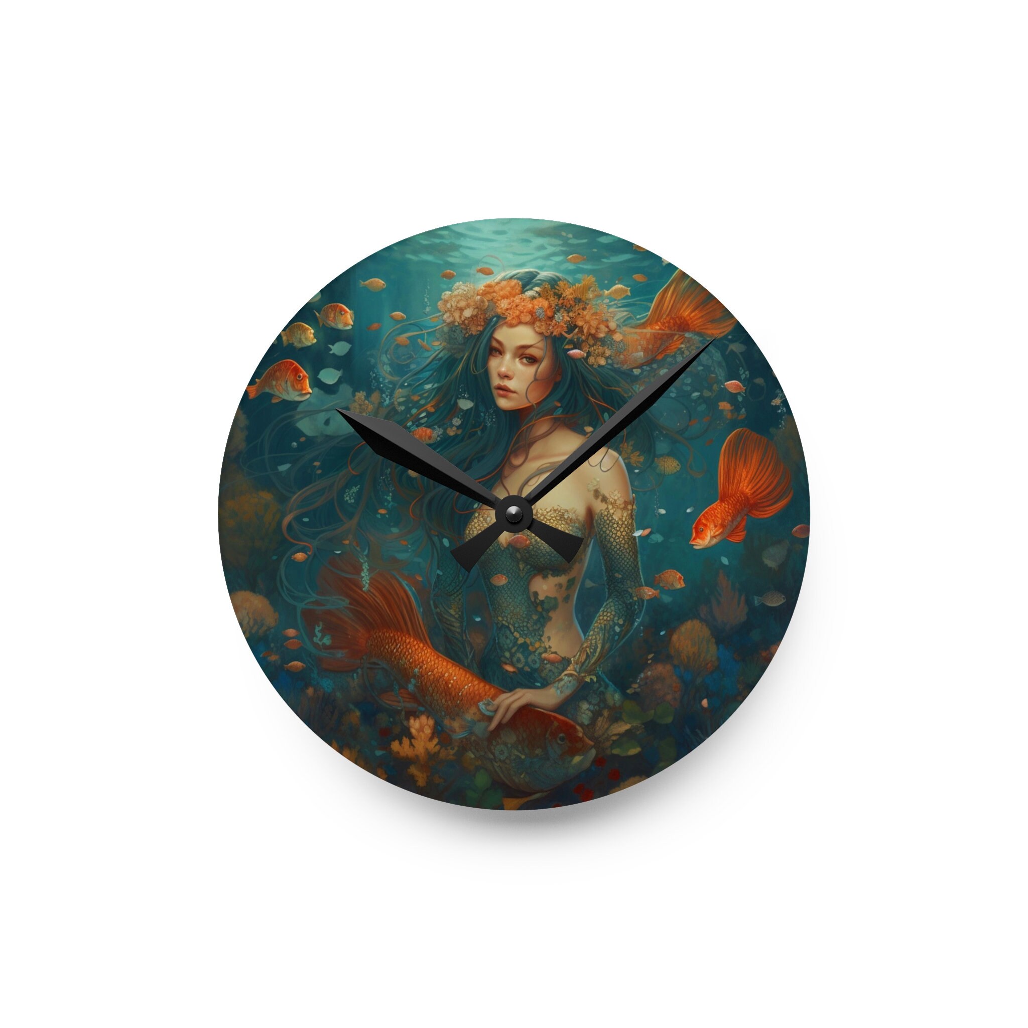 Mermaid Wall Clock Stunning Mermaid on a Round or Square Clock. Battery