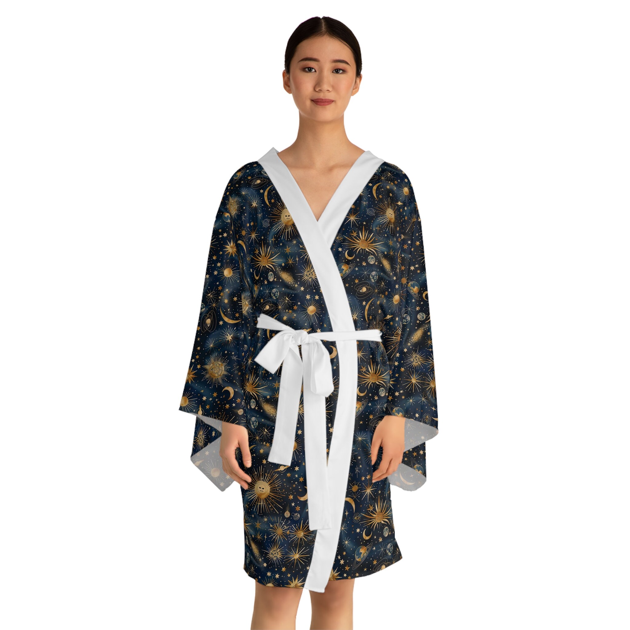 Long Sleeve Kimono Robe,celestial Black Kimono, Festival Fashion ...