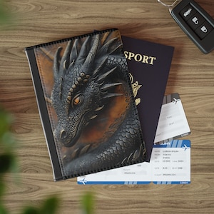 Funda para pasaporte. Dragón en la funda para pasaporte. Viajero, vacaciones, amante de los dragones. Funda para pasaporte. Funda para pasaporte de piel sintética. Bloqueo RFID.