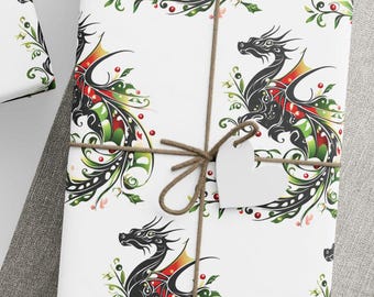 Dragon Wrapping Papers: Christmas Gift Wrap, Holiday Fantasy Paper for Under Tree Decor, Xmas Giftwrap, Festive Present Cover, Unique Paper.
