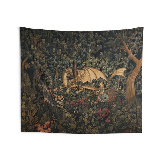 Tapestry! Fantasy Dragon Tapestry - Enchanted Forest Wall Art, Home Decor Living Room, Bedroom, Boho Gift for Dragon Lovers, Medieval Art