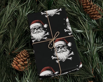 Wrapping Paper, Gothic Santa Claus Skull Santa Dark Christmas Black Xmas Alternative Gift Wrap, Santa Gift Wrap, Holiday Present Wrap, Goth.