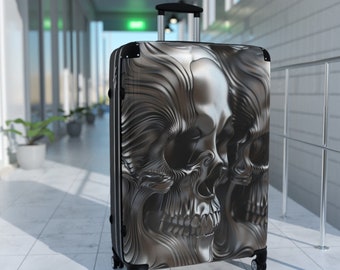 Skull Suitcase!  Gothic Skulls Luggage, Hard Side Roller Wheels, Lockable Suitcase, 3D Silver Looking Design, Edgy and Cool.