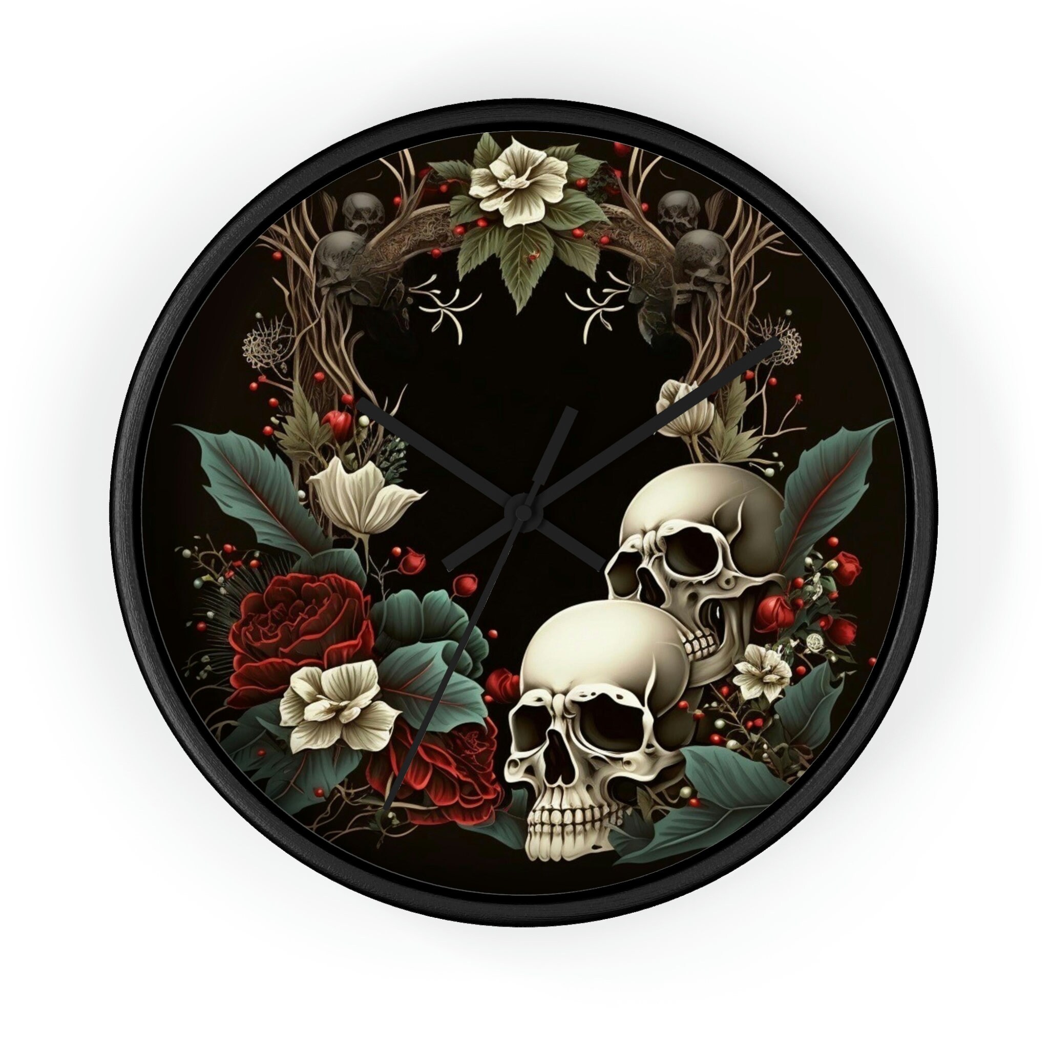 Wall Clock Pretty and Mysterious Wall Clock Skulls and Flowers on the ...