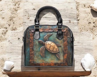 Turtle Purse! Sea Turtle Faux Leather Crossbody Handbag: Coastal Fashion Tote, Cute Little Turtle Satchel, Fun Girl's Purse, Unique!