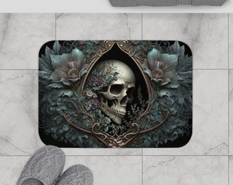 ¡Alfombrilla de baño gótica! Calavera, colores suaves, espuma viscoelástica. Decoración gótica para el hogar. Vanguardista y moderna. Elegante y única alfombra para el baño. ¡Una alfombra genial!