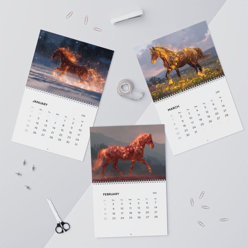 Wandkalender Feuerpferd, 2026 Wandkalender, Jahr des Feuerpferdes, Fantasy Pferde, mystische Western, Feuerpferde Bild 4