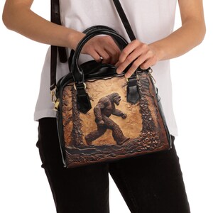 Shoulder Handbag, Big Foot Sasquatch Forest Faux Tooled Leather Unique Design, Tote Purse, Travel Bag, Crossbody Clutch, Trendy Satchel image 2