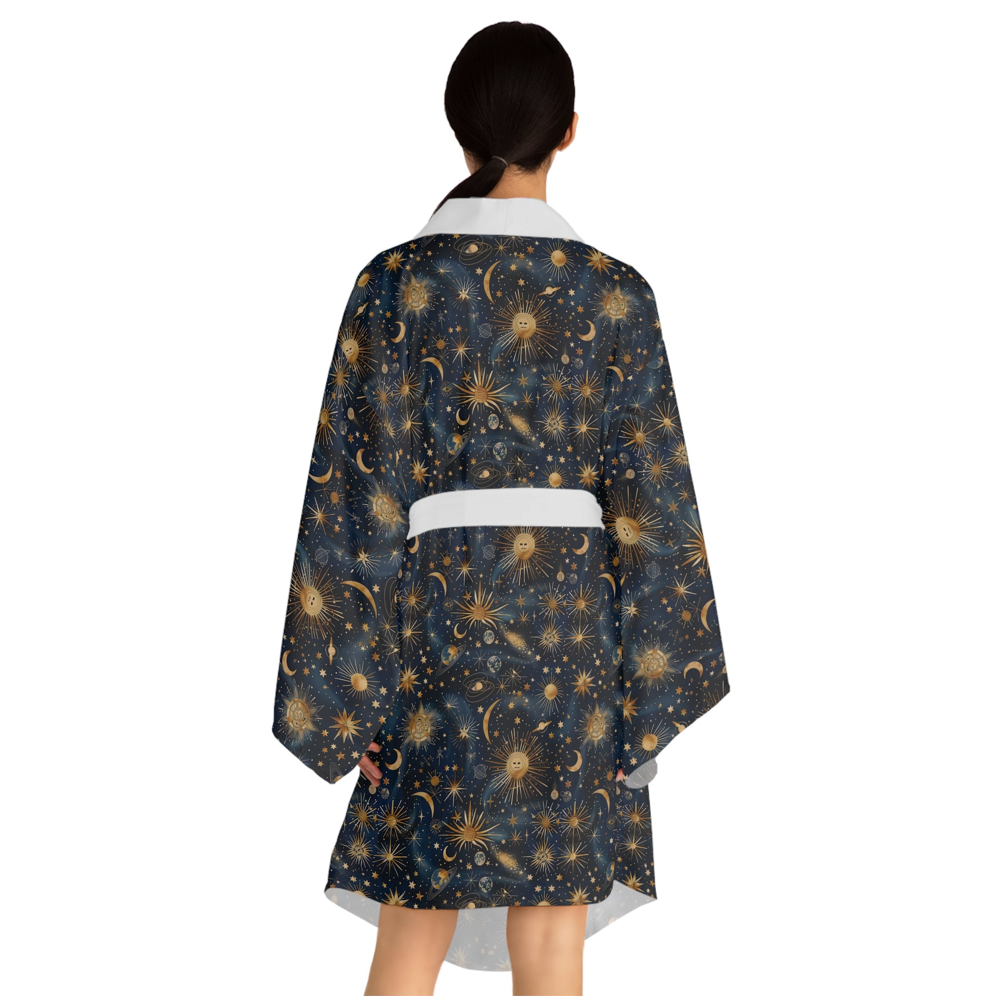 Long Sleeve Kimono Robe,celestial Black Kimono, Festival Fashion ...