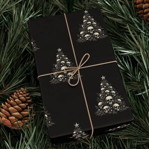 Gothic Wrapping Paper, Skulls on a Christmas Tree, Alternative Gift Wrap - Black Paper With Bone White Tree & Skulls, Elegant, Edgy Paper image 7