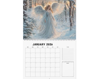 2026 Wandkalender, Engel-Thema, mystische Engel, monatliche Kunstwerke, himmlisches spirituelles Geschenk für Zuhause oder Büro