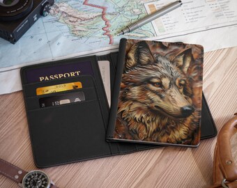 Dire Wolf Passport Holder, Tooled Leather Inspired Travel Wallet, Faux Leather Passport Case. Passport Cover, RFID Blocking Cover