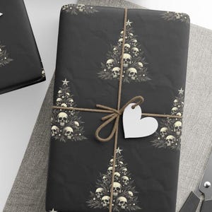 Gothic Wrapping Paper, Skulls on a Christmas Tree, Alternative Gift Wrap - Black Paper With Bone White Tree & Skulls, Elegant, Edgy Paper image 6