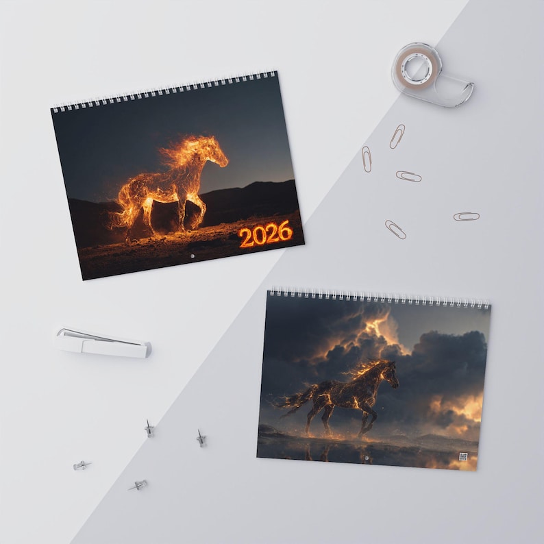 Wandkalender Feuerpferd, 2026 Wandkalender, Jahr des Feuerpferdes, Fantasy Pferde, mystische Western, Feuerpferde Bild 3