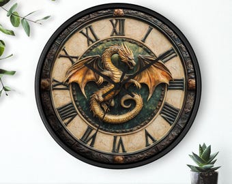 Reloj de pared de dragón, decoración de fantasía para el hogar, arte de dragón medieval feroz, decoración única para la oficina y la cocina, reloj para el hogar, regalo para amantes de los dragones, ¡boda!
