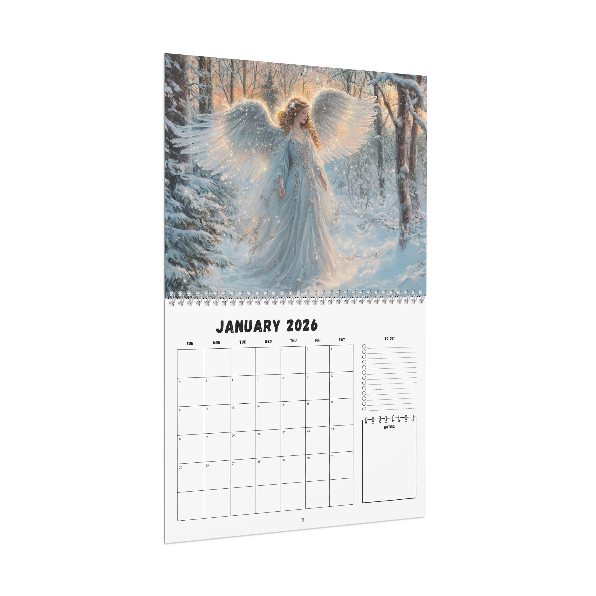 エンジェルオラクルカレンダー Angel-themed 2026 Wall Calendar, Mystical Angel Artwork Monthly