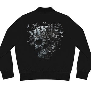 Women's Bomber Jacket! Black jacket with butterflies and skulls! Pretty jacket, zip up jacket! Gothic girl's jacket, skulls! Cool jacket! image 6