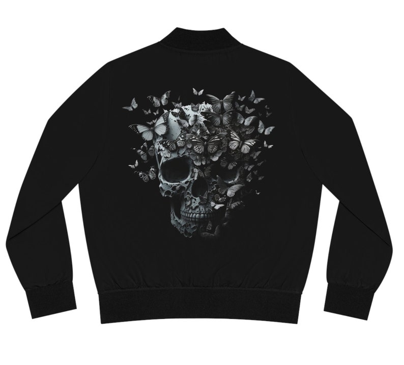 Women's Bomber Jacket! Black jacket with butterflies and skulls! Pretty jacket, zip up jacket! Gothic girl's jacket, skulls! Cool jacket! image 6