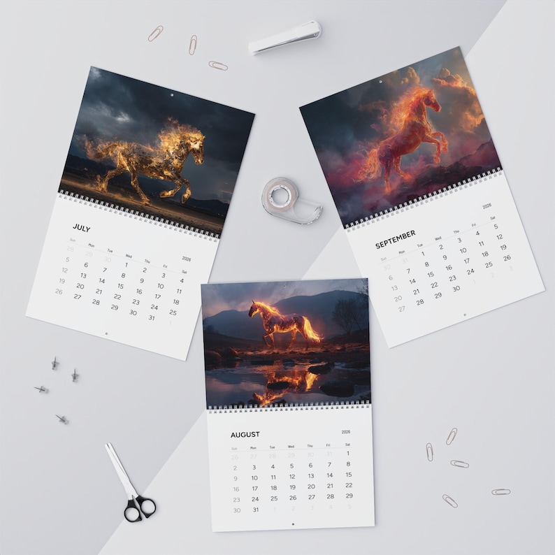 Wandkalender Feuerpferd, 2026 Wandkalender, Jahr des Feuerpferdes, Fantasy Pferde, mystische Western, Feuerpferde Bild 6
