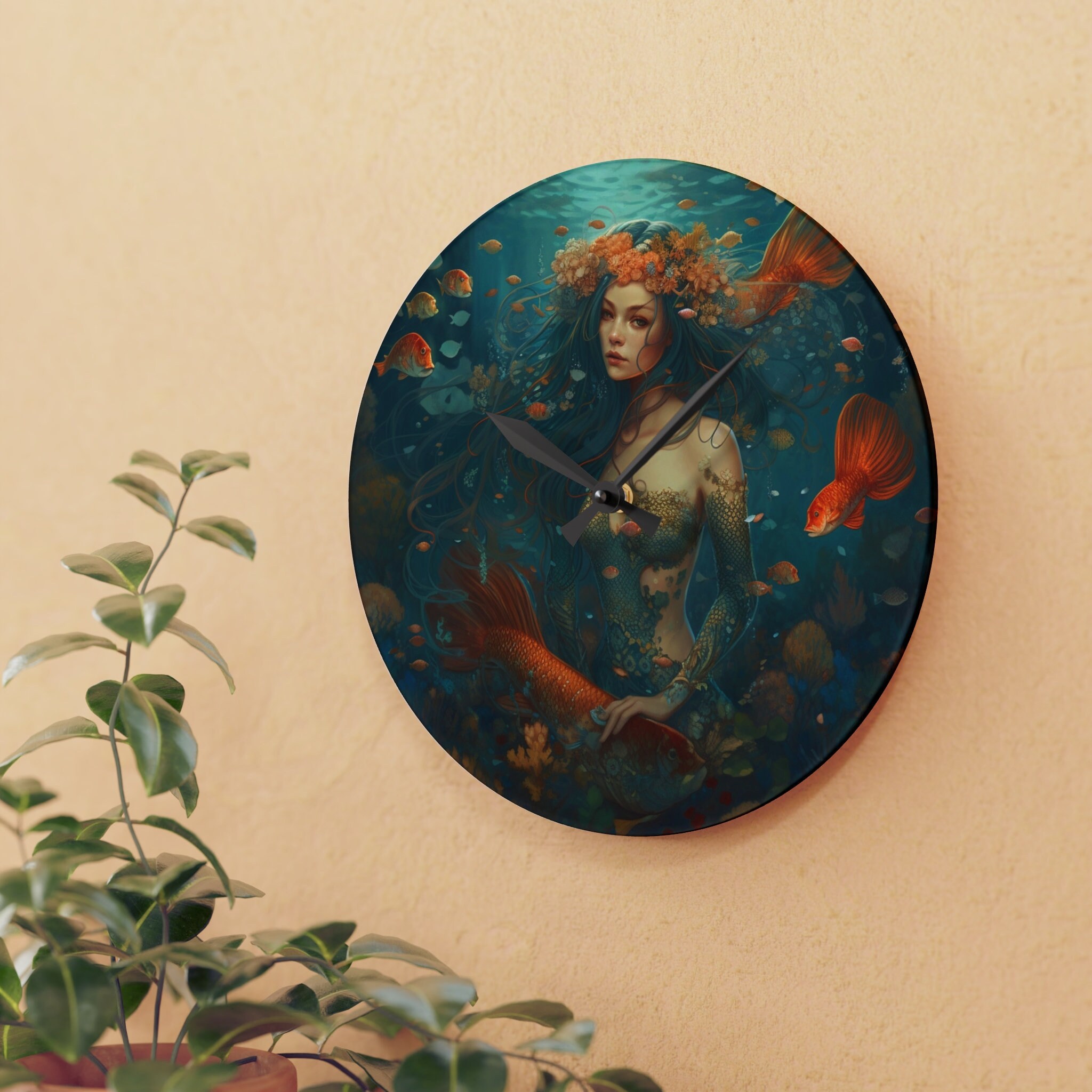 Mermaid Wall Clock Stunning Mermaid on a Round or Square Etsy