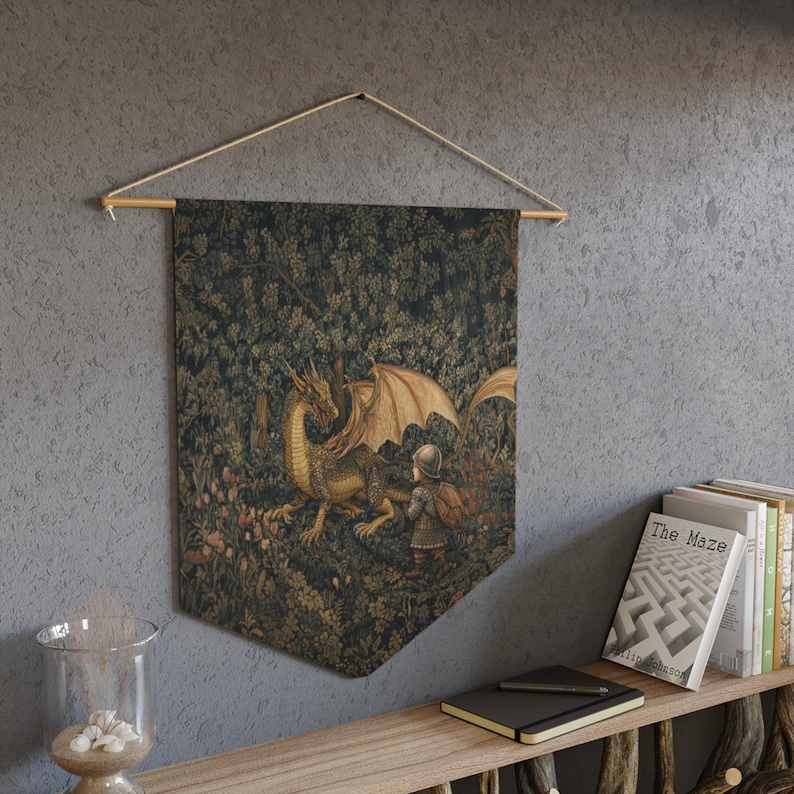 Dragon and Boy Knight Wall Hanging, Fantasy Kids Room Decor, Storybook ...