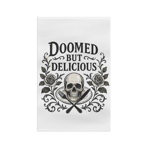 Gothic Microfiber Tea Towel - Doomed But Delicious Kitchen Decor, Unique Gift, Halloween Homeware, Eerie Culinary Towel, Skulls and Roses