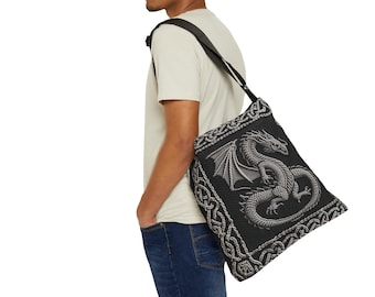 Dragon Knit Print Adjustable Tote Bag: Zippered Pocket