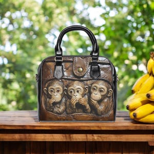 ¡Bonito bolso de mano con forma de mono! Bolso de hombro, bolso cruzado con forma de mono, accesorio divertido de la jungla de cuero sintético con herramientas occidentales, cartera para mujer y niña.