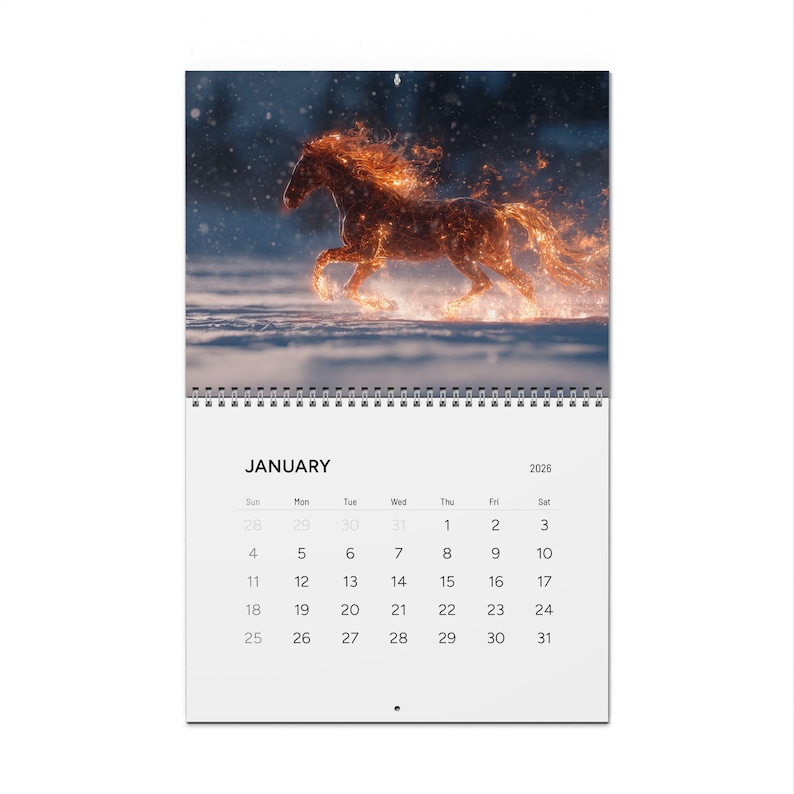 Wandkalender Feuerpferd, 2026 Wandkalender, Jahr des Feuerpferdes, Fantasy Pferde, mystische Western, Feuerpferde Bild 1