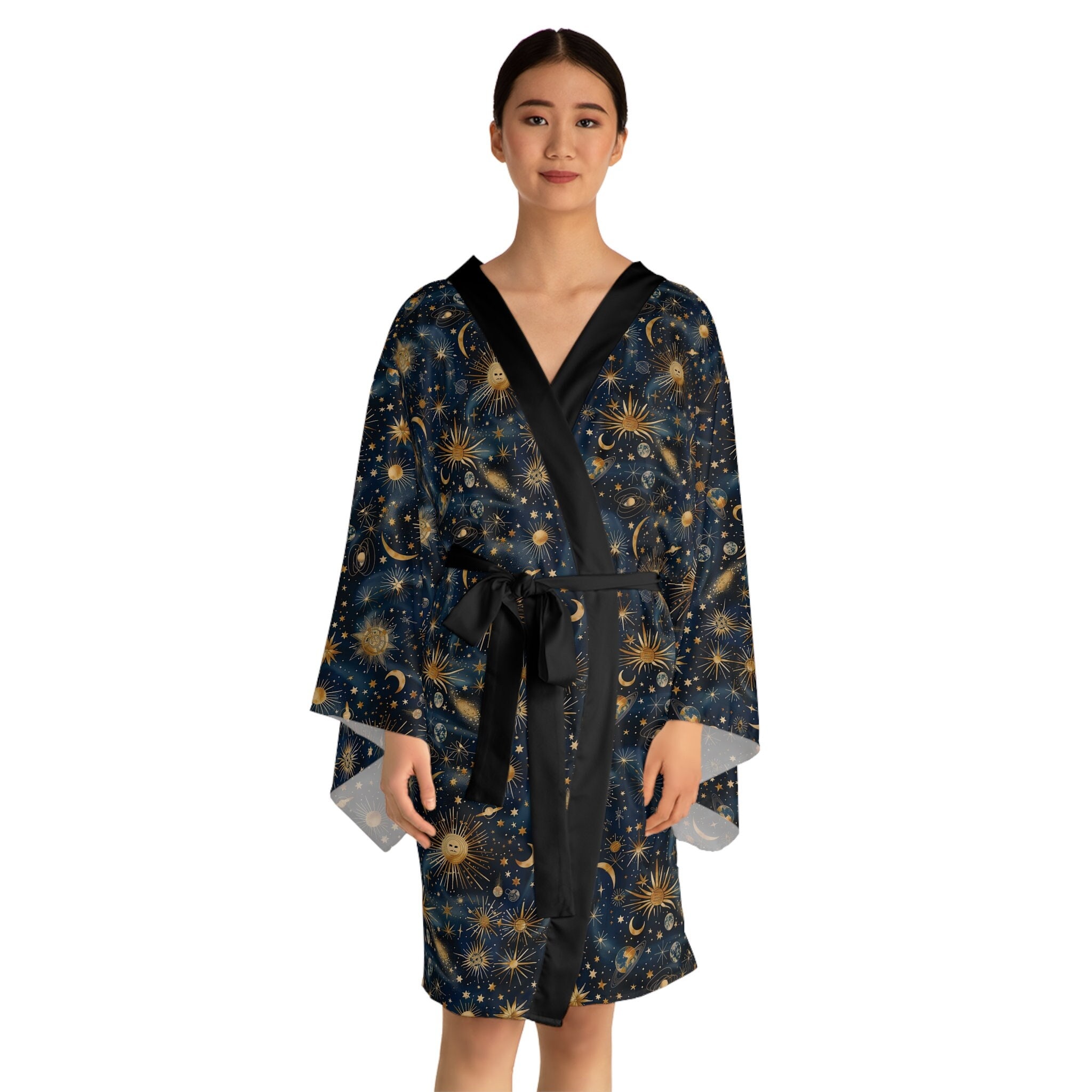 Long Sleeve Kimono Robe,celestial Black Kimono, Festival Fashion ...