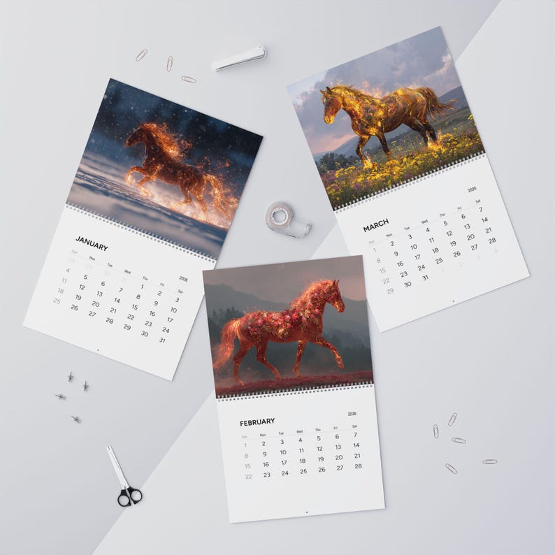 Wandkalender Feuerpferd, 2026 Wandkalender, Jahr des Feuerpferdes, Fantasy Pferde, mystische Western, Feuerpferde Bild 11