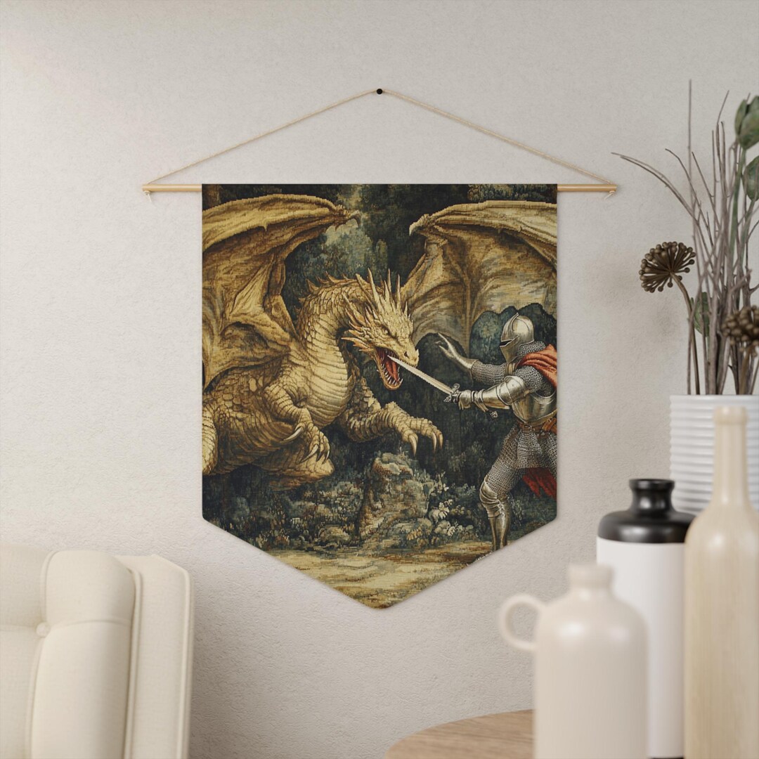 Knight Vs Dragon Pennant | Medieval Fantasy Battle Wall Banner, Gamer ...
