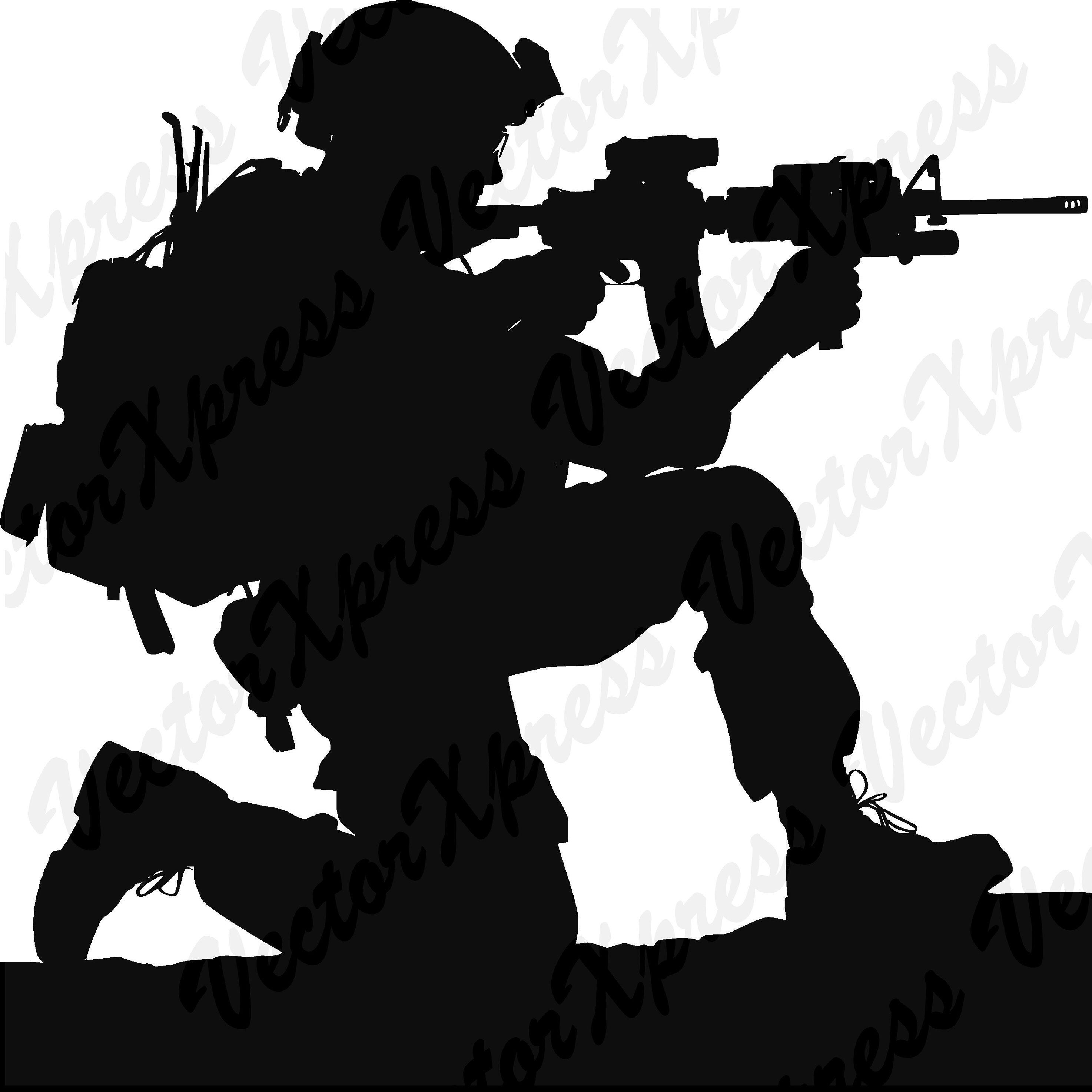 Military Combat Soldier Cut Files: Vector Graphic, Multiple Formats, High-Quality
