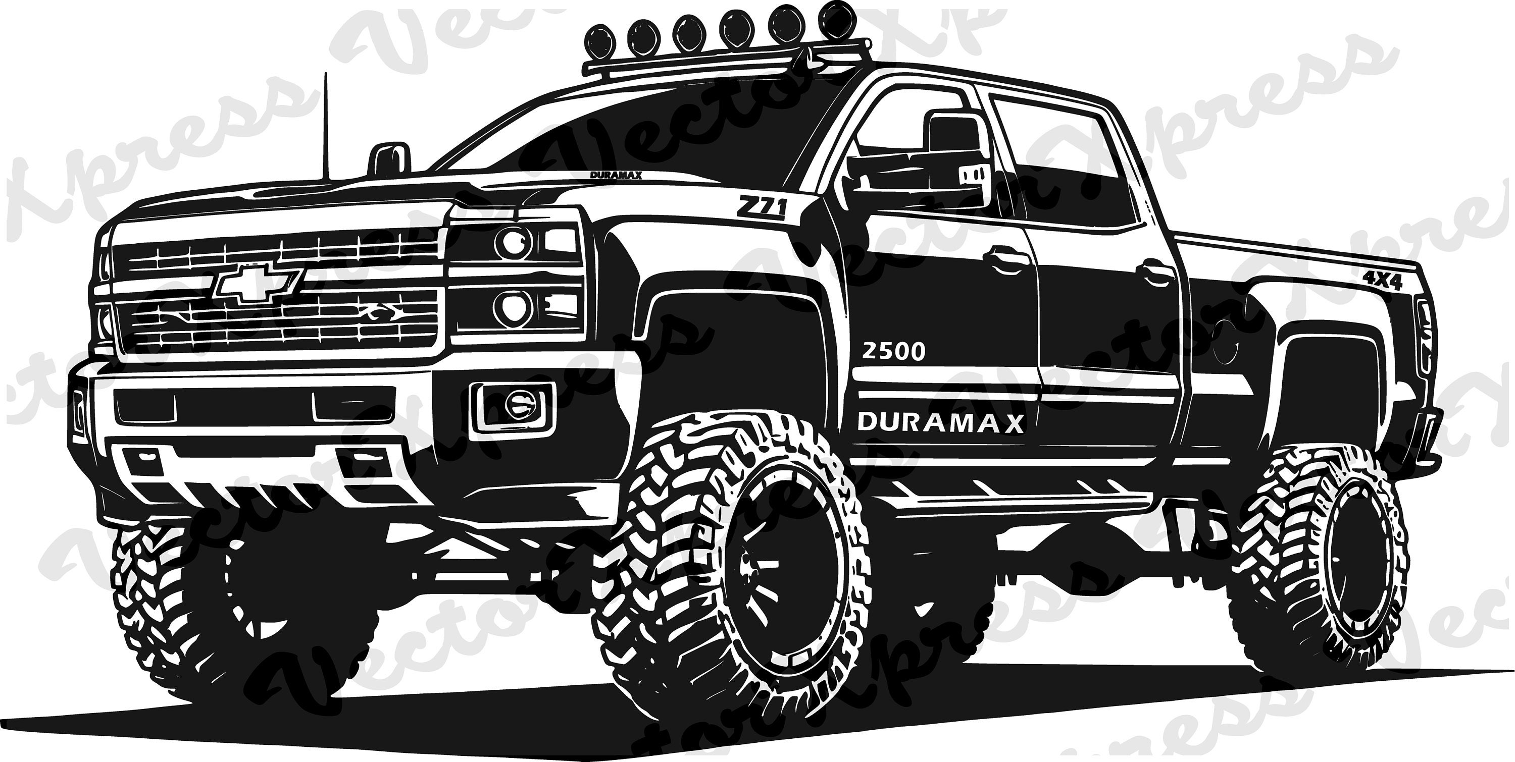 Truck 2500 4X4 Cut Files: Vector Graphic, Multiple Formats, High-Quality, image size:3000x1510