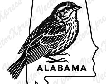 State of Alabama Vector Graphic Silhouette with the Yellowhammer