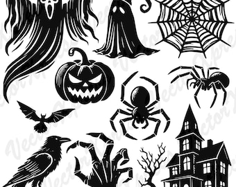 Halloween-Themed Silhouette Bundle: Vector Graphics, Multiple Formats, High-Quality