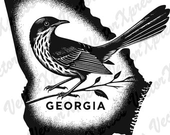 State of Georgia Vector Graphic Silhouette with Brown Thrasher