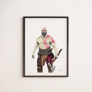 Kratos God of War Poster Print, Limited Edition, Hand Sketched & Sold by Artist