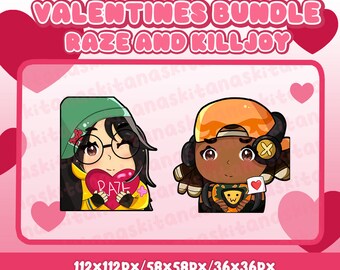 Paquete de San Valentín Raze y KillJoy Twitch Valorant Discord PNGtuber, Vtuber, Emote para Stream