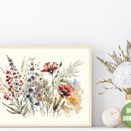 Watercolor Floral Print Flower Printable Wall Art Wildflower Etsy