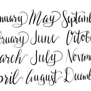 Months of the Year Digital Download BLACK lettering