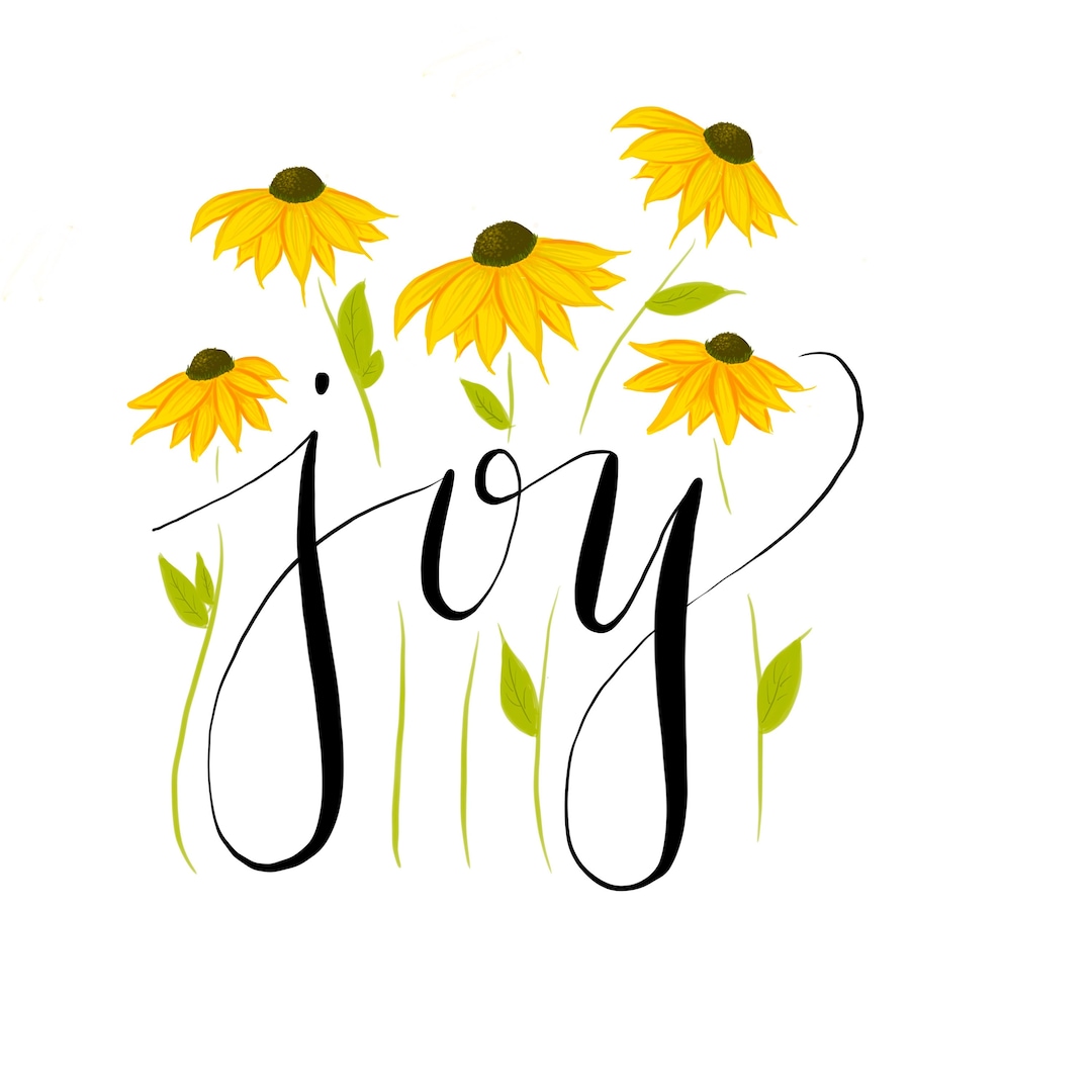 Joy Digital Art Download, Wildflower, Sunflower, Word Art, Home Decor