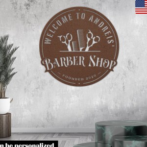 Custom Barber Shop Metal Sign: Personalized Hair Stylist Wall Art