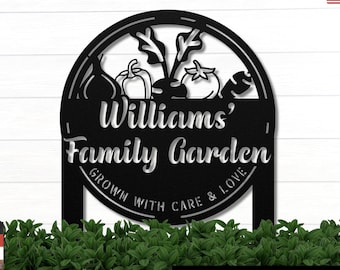Personalized Garden Metal Sign with Stakes: Custom Family Name