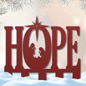Weatherproof Metal HOPE Letters Sign with Nativity Scene| Outdoor Christian Christmas Home Decoration| Seasonal Holiday Yard Art With Stakes