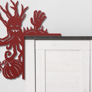 Metal Halloween Door Corner Sign: Spooky Tree, Pumpkin & Spider
