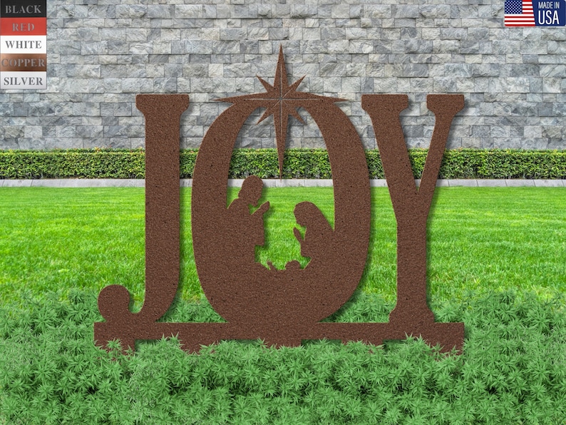 Weatherproof Metal JOY Letters Sign With Nativity Scene Etsy