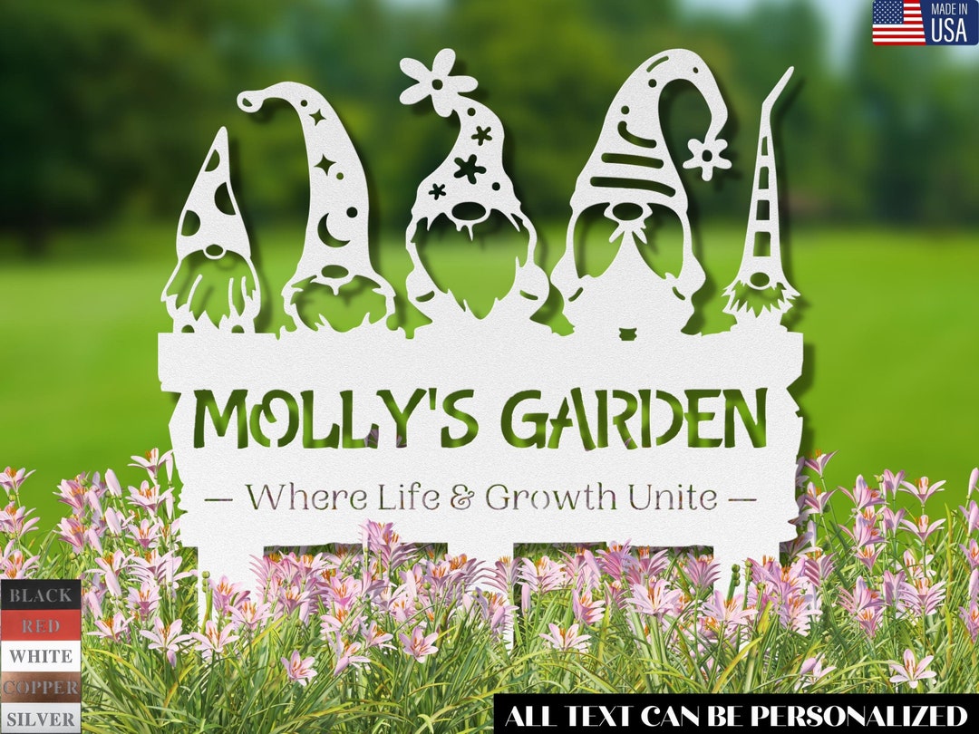 Weatherproof Metal Garden Sign With Gnomes Custom Outdoor Garden