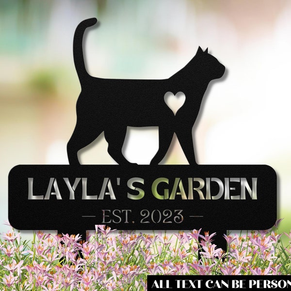 Metal Cat Memorial Garden Sign with Stakes: Personalized| Remembrance or Sympathy Gift for Heartfelt Healing| Cats In loving Memory Sign 05